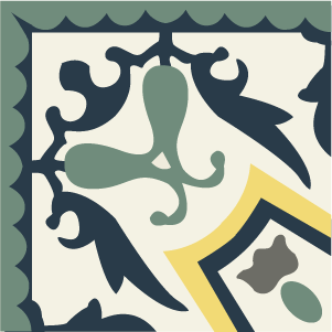 Outer corner tile Paladio Esquina Exterior with leaves and foliage, arches and curves, key patterns and paths